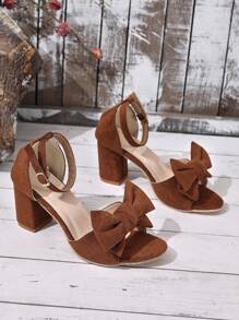 Sandalias de mujer, diseño de lazo, tacones altos rojos, plataforma cómoda, punta redonda, correa ancha, calzado de verano, sandalias casuales, uso diario, resort de playa, viaje, moda, comodidad, versátil, estilo coreano, estilo europeo y americano, sandalias de verano esenciales