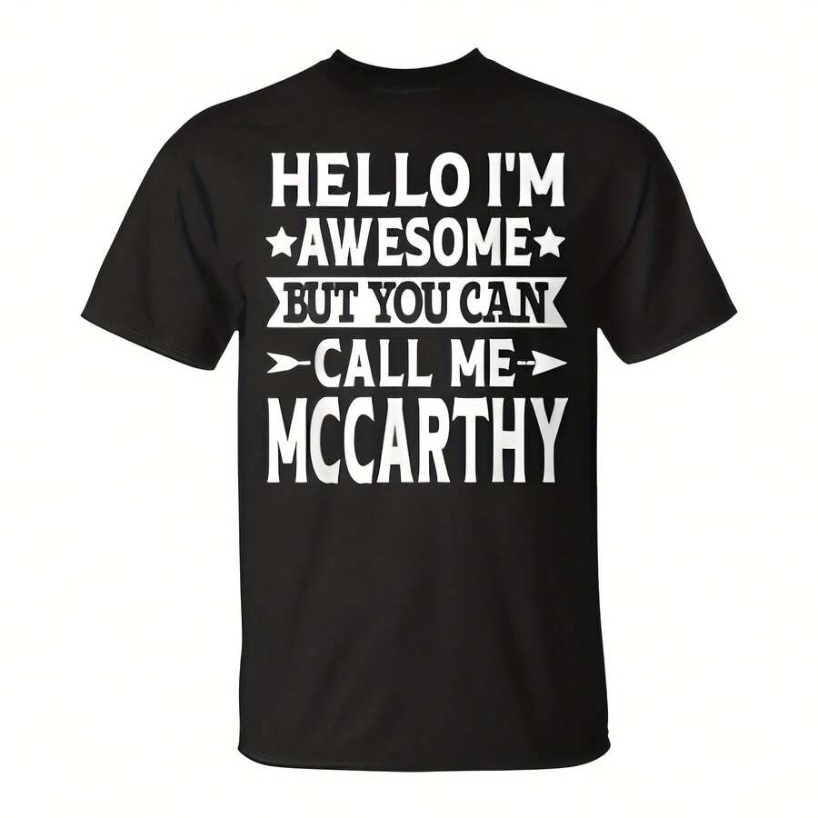 Camiseta del apellido McCarthy: Llámame Camiseta del apellido McCarthy de la familia McCarthy. Camiseta de algodón grueso de 220g con estampado de mariposa, adecuada para niñas y mujeres, de manga corta y cuello redondo, estilo inspirador, estética mona, estilo Y2K, adecuada para exteriores, familia, trabajo o uso casual diario. - Negro - Ver 1