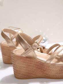 Sandalias de vestir de plataforma y cuña impermeables con diseño de tira tejida, nuevas para primavera/verano 2025, tacón grueso de moda para vacaciones en la playa