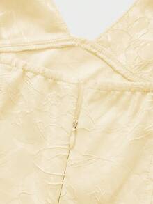 Elegant V-Neck Waisted A-Line Mid-Length Dress, Romantic Vacation Textured Printed Fabric - Yellow - View 6