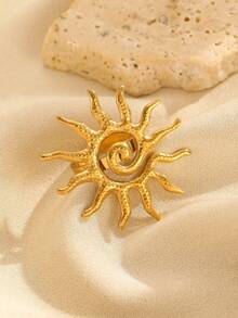 1 件不锈钢向日葵戒指，时尚复古风格女士珠宝配饰，适合日常、派对和活动佩戴 - 金黃色 - 查看 5