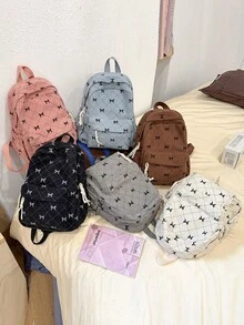 Grand sac à dos pour femme, design minimaliste avec nœud, polyvalent et ; sac de maternité en velours côtelé compact et casual, convient aux étudiantes, sac à dos mignon avec nœud, fournitures scolaires, sac d'école, sac de rentrée scolaire, sac à dos grande capacité, sac d'étudiant, sac de rentrée, grande capacité, léger, portable - Multicolore - Voir 4