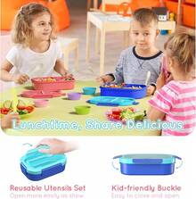 Bento Box, 44oz 4 Compartment Lunch Container With Cutlery For Kid/Adult/Toddler, Leak Proof, Microwave/Dishwasher/Refrigerator  Convenient Lunch Bento Box For School, Work, Picnics And Home Use. The Package Includes A Lunch Box With 4 Compartments, Reusable Tableware, 4 Muffin Cups And Animal Food Picks Set