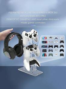 1 pieza Estante de almacenamiento de 3 niveles para control de juego de acrílico, soporte para auriculares, soporte de exhibición transparente, colgador de exhibición para auriculares