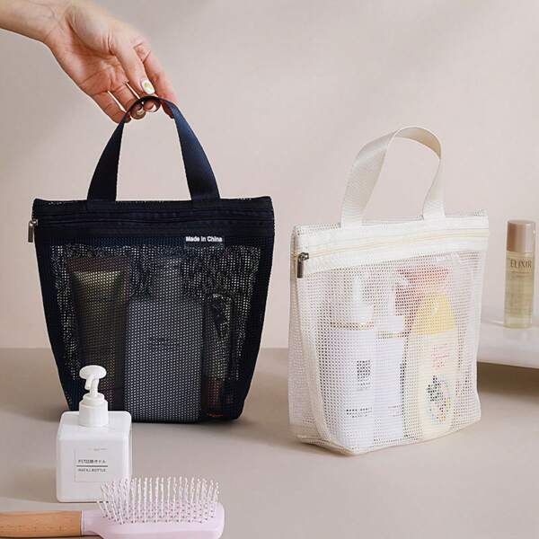 Kids' Large Capacity Mesh Toiletry Bag, Underwear Organizer Pouch, Travel Storage Bag, Transparent Cosmetic Organizer