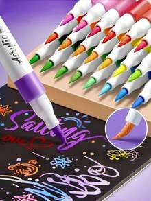 12Pcs/24Pcs/36Pcs/48Pcs/72Pcs/80Pcs/100Pcs/120Pcs Soft Tip Acrylic Markers In A Bucket - Perfect For Painting On Stone, Glass, Wood, Fabric - Great For Easter Eggs, Christmas Cards, Journaling And Doodling, Fantasy Themes - Multicolor - View 3
