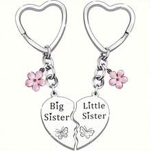 2pcs/Set Big Sis & Lil Sis Love Theme Keychain Set - 2 Stainless Steel, Perfect Sister Birthday And Christmas Gift, Matching Keychains