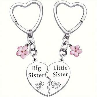 2pcs/Set Big Sis & Lil Sis Love Theme Keychain Set - 2 Stainless Steel, Perfect Sister Birthday And Christmas Gift, Matching Keychains