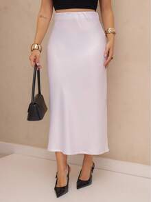 YING ZI Elegant Mode Long Formal Skirt - White - View 1
