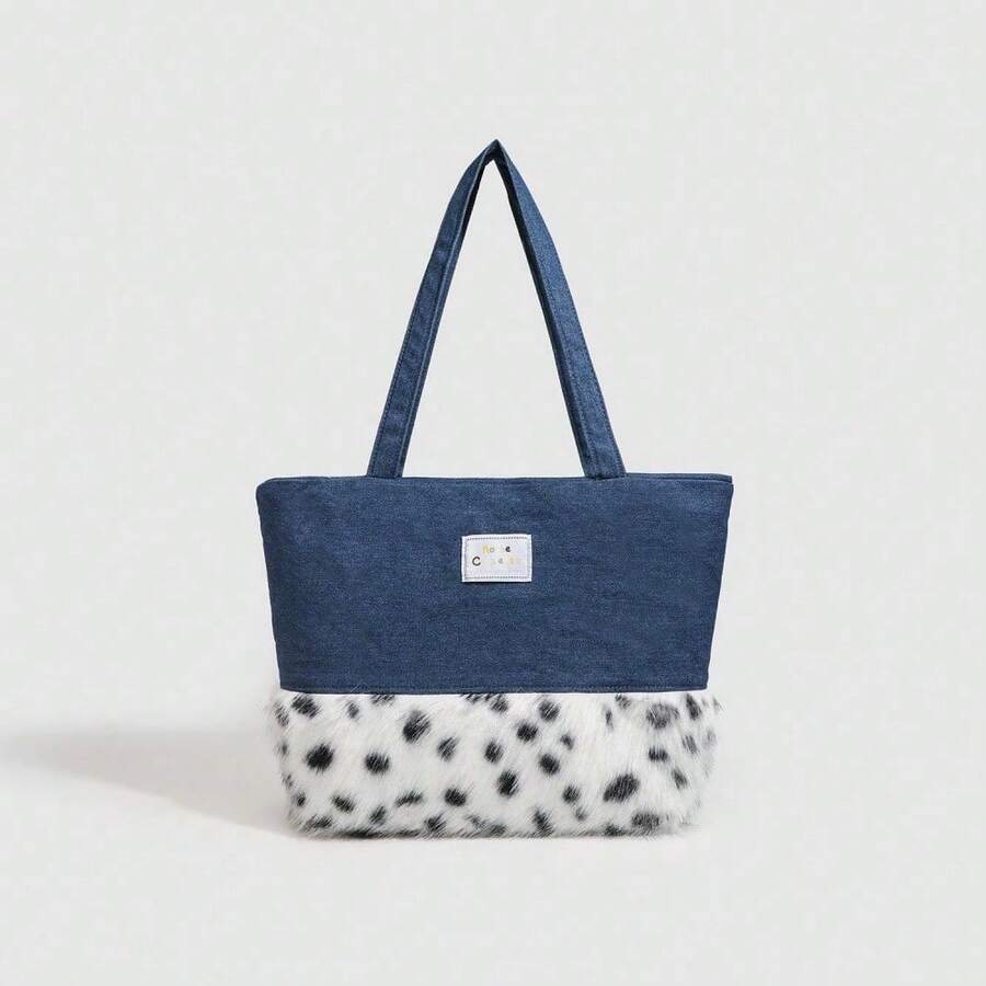 Denim Wool Bag Large Capacity Women's 2025 New Spring Patchwork Student Class Bag Girl Y2k Commuter Bag Perfectly Matches Your Style Of Dress And Shows Your Beauty, Send Yourself And Your Family The Best Holiday Birthday Gift