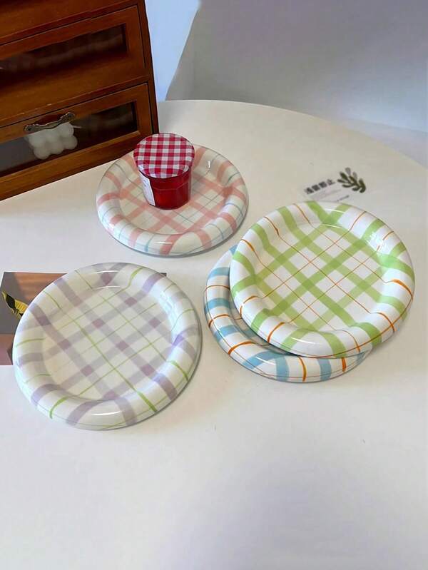 1pc Nordic Style Colorful Korean Ceramic Plate, Instagrammable High-Aesthetic Cake/Dessert Plate, Creative Western Dish Plate For Steak, Pasta, Bedroom Decor Trinket/Jewelry Tray, Home Tableware, Holiday Gift, Birthday Present, Party Supplies, Gift For Boyfriend/Girlfriend,School Supplies