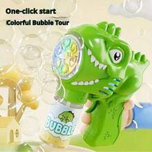 电动恐龙泡泡枪 - 户外婚礼派对玩具自动泡泡机，创意卡通灯生日礼物，便携易用，电池供电（不含泡泡溶液） - 彩色 - 查看 6