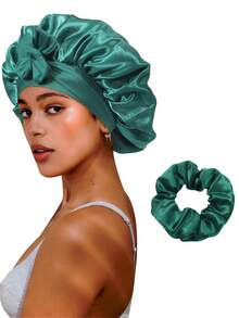 2件套女士真丝睡帽，缎边卷发帽，带弹性头带，夏季沙滩帽 - B - 查看 11