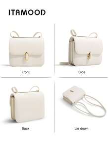 ITAMOOD 安静奢华正品两片牛皮设计师优雅方形包，轻便商务休闲灰色钱包和手提包和托特包，简约复古纯色翻盖单肩包和腋下包，可调节肩带斜挎包和挎包