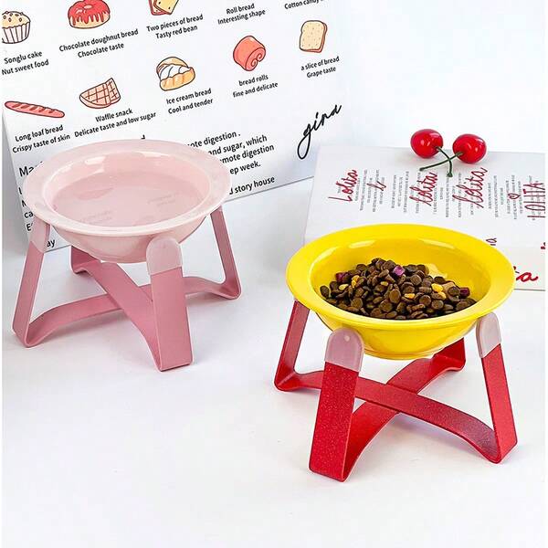 Kreatives minimalistisches Fliegende-Untertasse-Schüssel Design, mit kurzer Keramiknapf und Metallständer, rutschfest, leicht zu reinigende Futter- und Wasserschale für Katzen und Hunde
