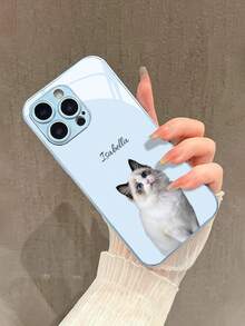 1 Stück individuell gestaltbares Katzen- und Hunde-Haustier-Charm-Design, kreativ, süß, modische Glas-Handyhülle, kompatibel mit Samsung S24 Ultra/S25 Ultra und 17 Pro Max/16 Pro/15/14 Plus/13 Pro/12 Pro Max/11/Xs Max/8/7/6 Plus, perfektes Geschenk für Freunde, Eltern, Freund, Freundin, niedlich, süßer Stil - Blau - Übersicht 3