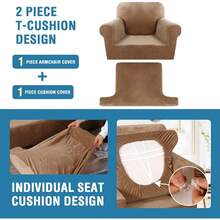Sofa Cover 3 Piece T Cushion Loveseat Slipcovers Thick Velvet Couch Cover Stretch T Cushion Sofa Covers For 2 Cushion Couch With 2 Individual T Cushion Covers Washable, Stone Blue - 駝色 - 查看 4