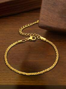 MONALLY 18K Gold Plated Fashionable Sparkling Gold Color Anklet Bracelet For Women Stainless Steel Chain Anklets Shiny Foot Jewelry Accessories Cheap Things Perfect Gift Hypoallergenic Daily Wear