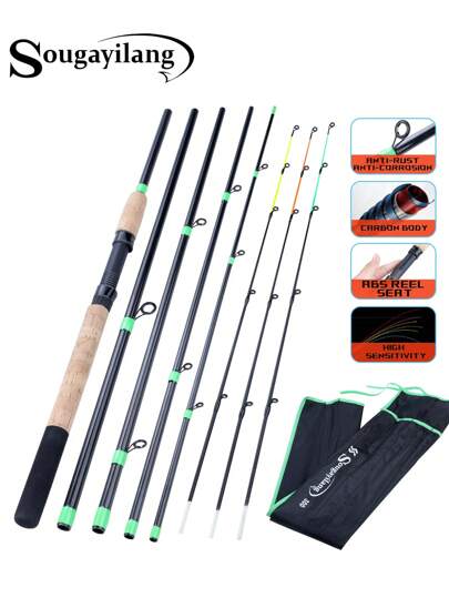 SOUGAYILANG 3M Feeder Fishing Rod 6 Sections L/M/H Power Spinning Fishing Rod Comfortable Handle Travel Portable Carp Fresh Water Fishing Rod Fishing Tackle