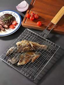 不锈钢烧烤架，方形可折叠烤架，多功能烤架夹，耐高温烤网，易抓握木质手柄，户外野餐烧烤配件，烹饪均匀，易于清洁，轻巧便携，适合户外烧烤、家庭聚会、露营，非常适合烧烤蔬菜、肉类、海鲜和各种食材，烧烤爱好者的必备工具（颜色随机） - 彩色 - 查看 11