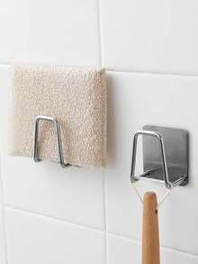 2 件套浴室和厨房不锈钢水槽收纳架、储物架、节省空间的免钻孔粘性支架，适用于存放海绵、织物、茶罐和排水管 - 浴室和厨房的必备配件，可最大程度地整理台面并轻松清洁，方便返校