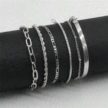 6pcs Boho Minimalist Metal Chain Bracelet Set For Women