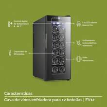 AVERA Cava Enfriadora de Vinos 12 Botellas, Control Temperatura Digital, (Sin Vibraciones, Mantén tus vinos a la temperatura perfecta), Luz LED, Acero Inoxidable, Acabado Espejo, Capacidad 35 L, EV12 - Tipo de Enchufe A USA (110-127V) - Ver 5