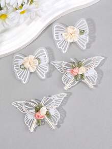 4 件适合女婴的蝴蝶发饰、白色花朵婴儿发夹、可爱蝴蝶婴儿蝴蝶结发夹、婴儿配饰。 - 白色 - 查看 6
