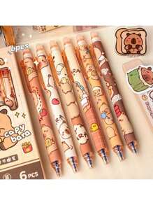 12/6/1 Bolígrafo de gel con diseño de Capibara, bolígrafo de tinta azul retráctil y de escritura suave, útiles de oficina y escolares de materiales plásticos con diseño estético