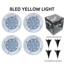8 LED Solar Powered Pathway Lights, Smart Light Sensor + Automatic Day/Night Switch, Zero Electricity Lighting, IP65 Waterproof, Stainless Steel Material, Suitable For Garden, Pool, Stairs Decoration