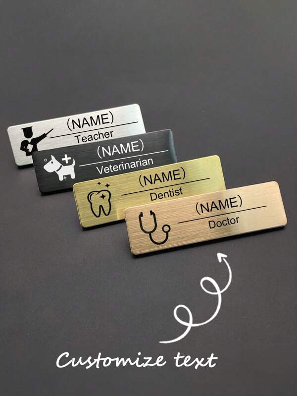 1pc Customized Engraved Stainless Steel Brushed Name Tag, Company Work ID Badge With Magnetic Clasp