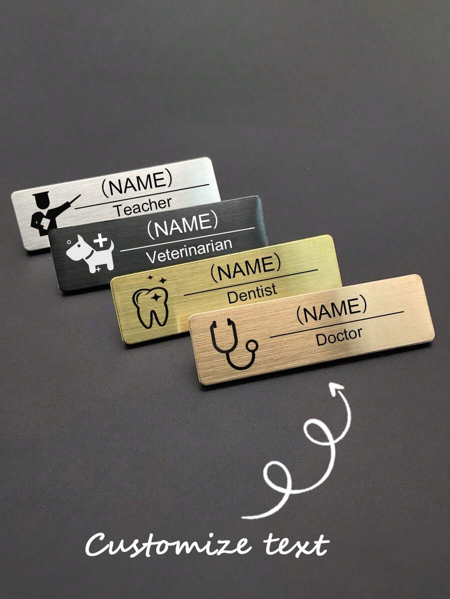 1pc Customized Engraved Stainless Steel Brushed Name Tag, Company Work ID Badge With Magnetic Clasp, Colorful, Cute, Adorable, Funny, Kawaii, Y2K, Stylish, Unisex, Casual, Custom, Personalized, Unique, Customized, Ideal Gifts For Him, Ideal Gifts For Her, Her, Boyfriend, Girlfriend, Family, Friends, Delicate Romance, Winter Grace,New Year Glamour