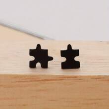 6 Pcs Minimalist Stainless Steel Puzzle-Shaped Mini Earrings, Featuring A Unique And Cute Puzzle Design, Suitable For Women To Wear Daily And At Parties, A Great Gift For Friends