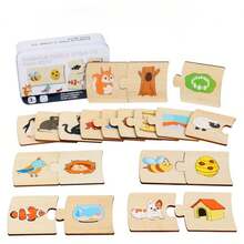 早教木制配对玩具套装，动物、形状、食物配对益智棋盘游戏，适合3-6岁儿童，生日、返校、圣诞节和新年礼物