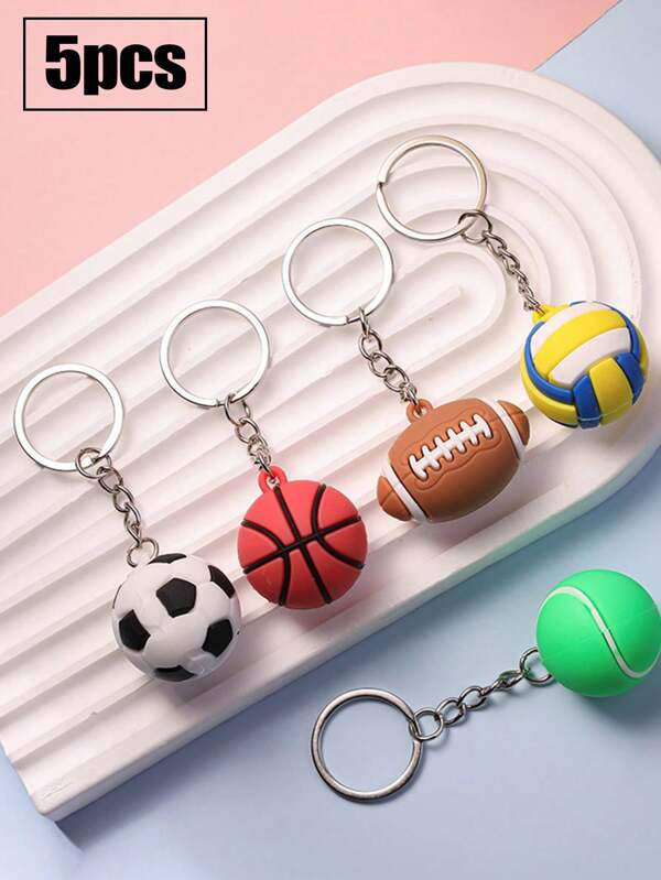 1/5 Stücke kreative Fußball/Basketball/Volleyball/Rugby/Tennis förmige Gummi Schlüsselanhänger für Mädchen, geeignet als tägliches Lässig Taschen-Accessoire