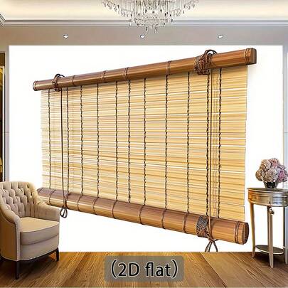 1 pieza Persiana enrollable plana 2D de bambú natural, cortina decorativa de madera con elementos de piso de madera rústica y pared de ladrillo, ideal para fotografía, decoración del hogar y eventos, elegante estilo bohemio para fondo de fotomatón - No se necesita electricidad
