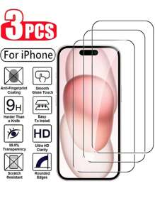 3 piezas Protector de pantalla de vidrio templado de 9H de dureza para 16/15/15 Pro/14/13/12/11 - 99% de alta transparencia y anti-huellas