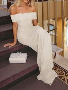 修身露肩碎花长裙，优雅浪漫，适合婚礼派对、夏季海滩度假、万圣节装扮，以及情人节、新年、年末、圣诞派对等各种场合。 - 白色 - 查看 1