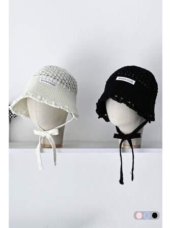 1 件女士手工镂空针织渔夫帽，夏季百搭防紫外线薄檐编织渔夫帽，大檐透气钩针渔夫帽带抽绳，适合海滩度假，可折叠加大码镂空太阳帽