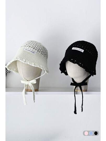 1 件女士手工镂空针织渔夫帽，夏季百搭防紫外线薄檐编织渔夫帽，大檐透气钩针渔夫帽带抽绳，适合海滩度假，可折叠加大码镂空太阳帽
