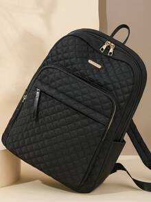 女士尼龙纯色绗缝大容量多功能背包，简约休闲学生学校旅行通勤包