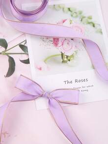 2 piezas de cinta de regalo de hilo dorado y lila claro de 2,5 cm de doble cara, accesorios de ropa, decoración de floristerías, embalaje de flores para cumpleaños, bodas, fiestas y decoración de regalos - Multicolor - View 3