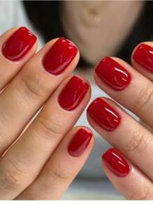 16pcs Red Semi Cured Gel Nail Strips, Spring/Summer Plain Self Adhesive Gel Nail Full Wraps, Need UV Lamp, Easy To Apply And Go Out, Suitable For Ladies DIY Nail Supplies Nail Stickers