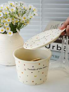 一套陶瓷拉面碗和带盖饼干罐，星月图案设计 - 非常适合存放零食、糖果、汤、甜点，是情人节、周年纪念日的绝佳礼物 - 彩色 - 查看 7