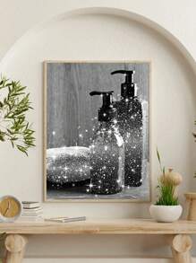 1 pièce Affiche murale mode, décoration murale de salle de bain, impression noir et blanc avec paillettes roses, tableau canevas, photos, œuvre murale de salle de bain moderne, humoristique pour femmes, sans cadre