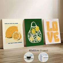 3pcs Minimalist Lemon Wall Art Set - Vintage Yellow-Green, Frameless Canvas Paintings, Suitable For Living Room, Kitchen, Dining Room Decor, Birthday & Graduation Gift