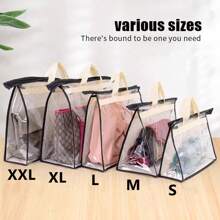 6 piezas de bolsas protectoras de polvo transparentes y no tejidas para bolsos, organizador de almacenamiento de bolsos con cremallera y asa, bolsa colgante para el armario, accesorios para bolsos
