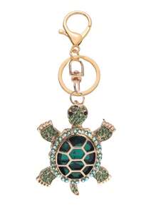 Cute Sea Turtle Keychain Lightweight Skeleton Design Full Colorful Rhinestone Inlaid Animal Turtles Charms Dangle Keyring Jewelry Metal Alloy Car Key Holder Handbag Backpack Ornament Accessories Gift For Friends