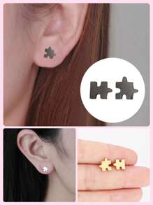 6 Pcs Minimalist Stainless Steel Puzzle-Shaped Mini Earrings, Featuring A Unique And Cute Puzzle Design, Suitable For Women To Wear Daily And At Parties, A Great Gift For Friends