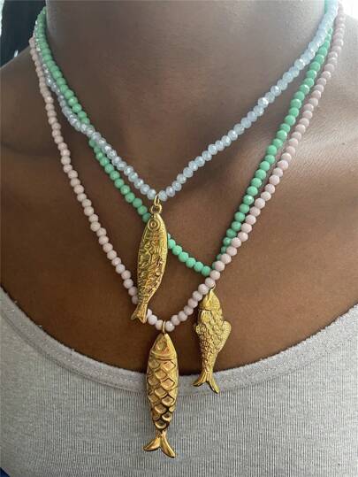 Handmade Beaded Necklace With 2025 Beach Resort Fish Pendant